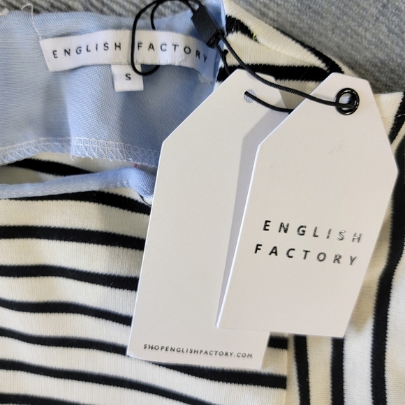NWT English Factory Black White Striped Long Sleeve Knit Mini Dress Ruffle Small - Picture 7 of 10